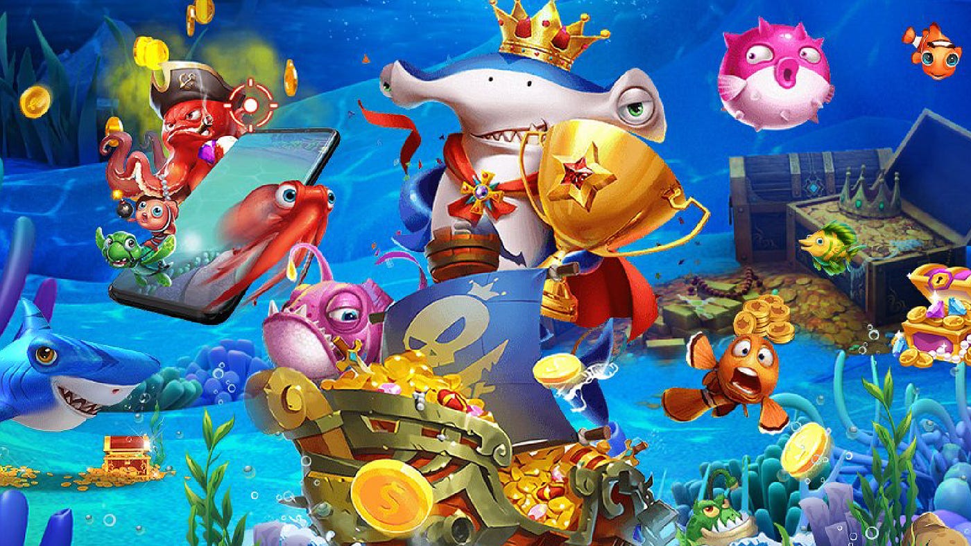 หน้าจอเกมยิงปลาที่มีเป้าหมายหลากหลายและเอฟเฟกต์ในรอบเกม